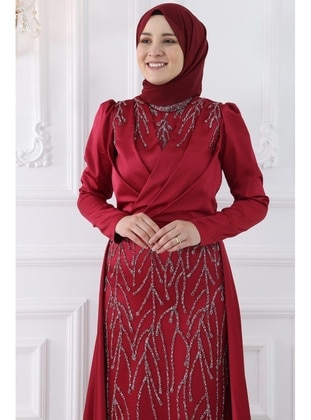 Burgundy - Modest Evening Dress - Amine Hüma