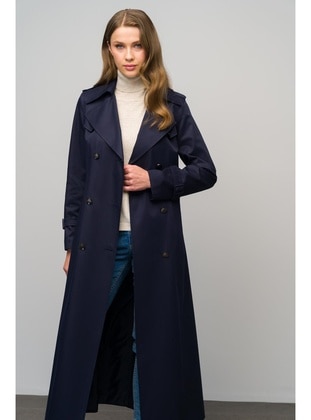 Navy Blue - Trench Coat - Olcay