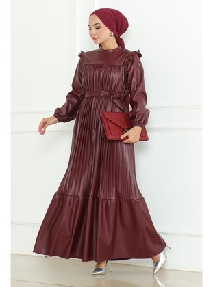 Burgundy - Modest Dress - Bestenur