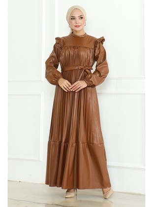 Brown - Modest Dress - Bestenur