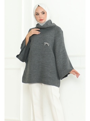 Anthracite - Knit Poncho - Bestenur