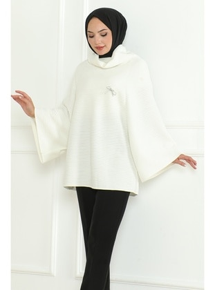 White - Knit Poncho - Bestenur