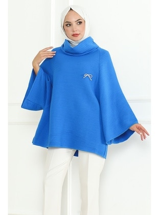 Blue - Knit Poncho - Bestenur