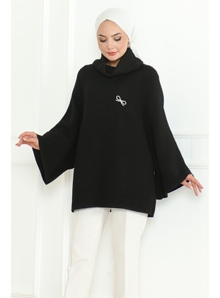 Black - Knit Poncho - Bestenur