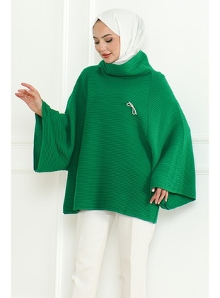 Green - Knit Poncho - Bestenur