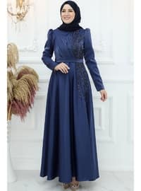 Navy Blue - Modest Evening Dress