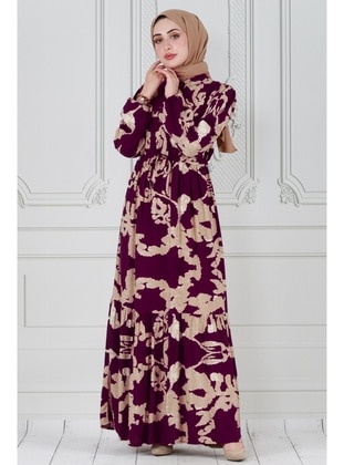 Burgundy - Modest Dress - Sevitli