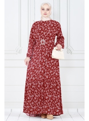 Burgundy - Modest Dress - Sevitli