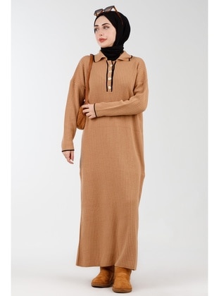 Camel - Knit Dresses - Sevitli