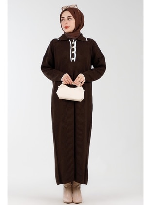 Brown - Knit Dresses - Sevitli