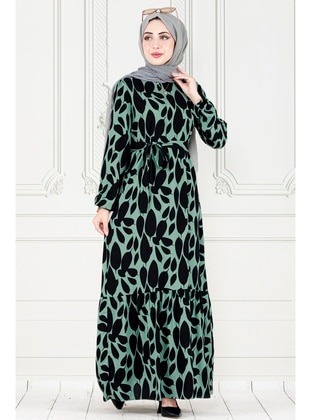 Green - Modest Dress - Sevitli