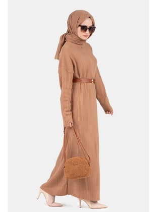 Camel - Knit Dresses - Sevitli