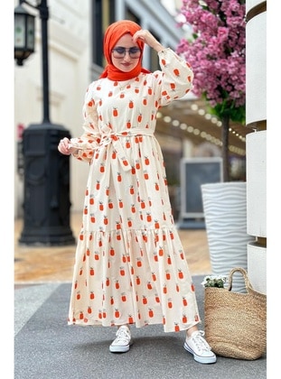 Orange - Modest Dress - Sevitli