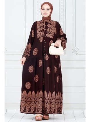 Brown - Modest Dress - Sevitli