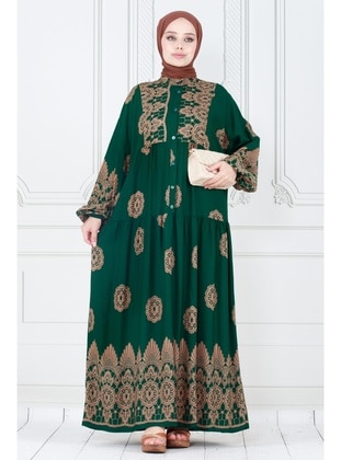 Green - Modest Dress - Sevitli