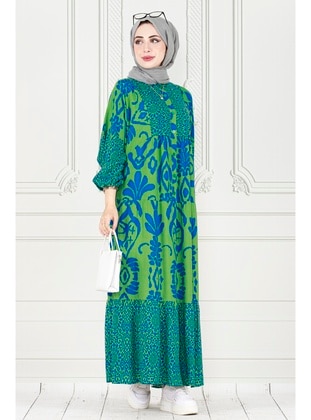 Green - Modest Dress - Sevitli