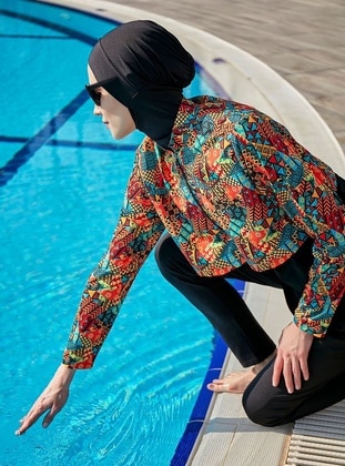 Black - Printed - Burkini - Remsa Mayo