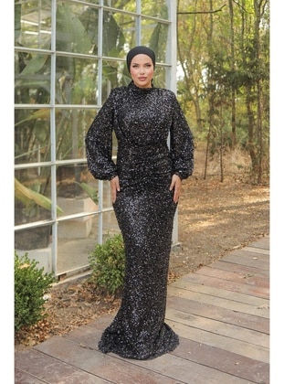 Black - Modest Evening Dress - Hakimoda