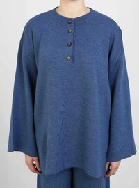 Knit Suit with Button Detail - Navy Blue