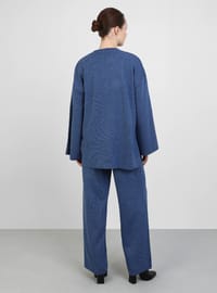 Knit Suit with Button Detail - Navy Blue