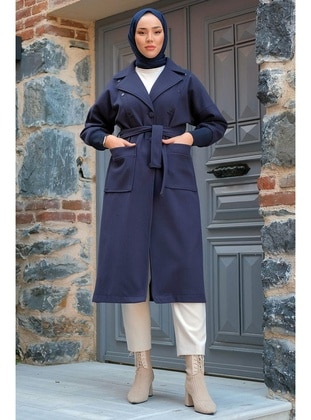 Navy Blue - Coat - Hafsa Mina