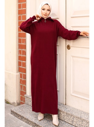 Burgundy - Knit Dresses - Benguen