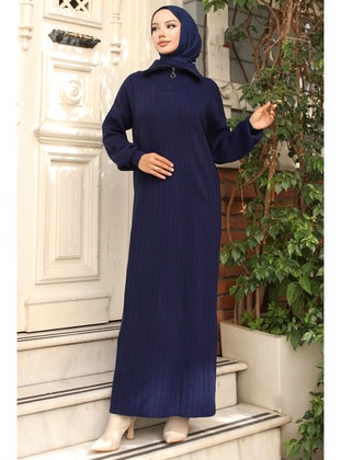 Navy Blue - Knit Dresses - Benguen