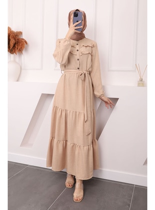 Beige - Unlined - Modest Dress - İmaj Butik