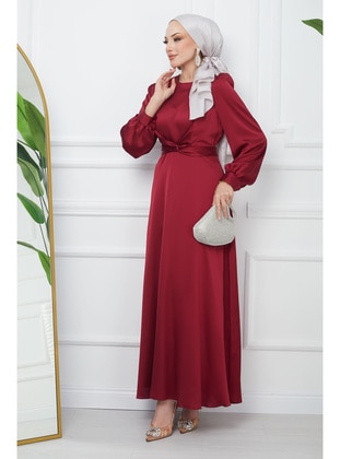 Burgundy - Unlined - Modest Evening Dress - İmaj Butik