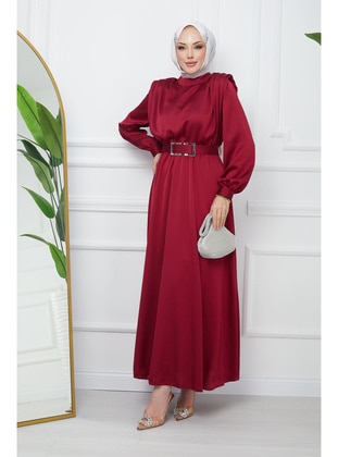 Burgundy - Unlined - Modest Evening Dress - İmaj Butik