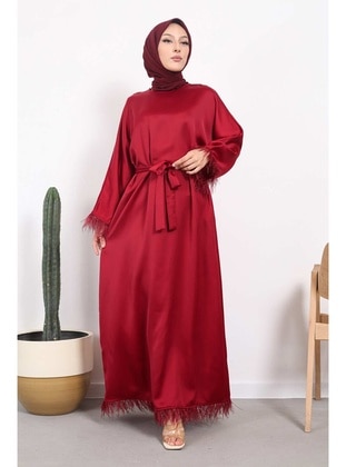 Burgundy - Unlined - Modest Dress - İmaj Butik