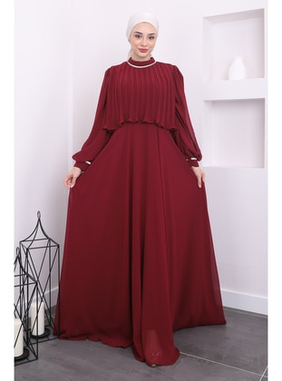 Burgundy - Fully Lined - Modest Evening Dress - İmaj Butik