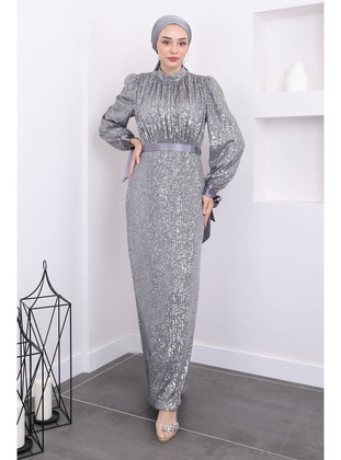 Smoke Color - Unlined - Modest Evening Dress - İmaj Butik