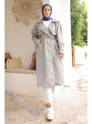 Grey - Fully Lined - Trench Coat - İmaj Butik