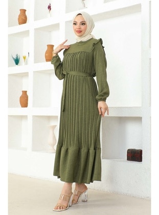 Khaki - Unlined - Modest Dress - İmaj Butik