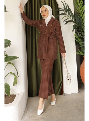 Milky Brown - Unlined - Suit - İmaj Butik