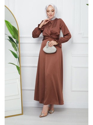 Brown - Unlined - Modest Evening Dress - İmaj Butik