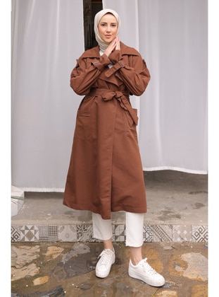 Brown - Fully Lined - Trench Coat - İmaj Butik