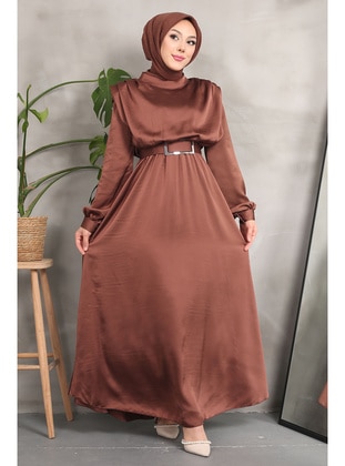 Brown - Unlined - Modest Evening Dress - İmaj Butik