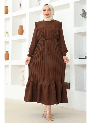 Brown - Unlined - Modest Dress - İmaj Butik