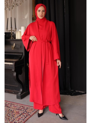 Red - Unlined - Suit - İmaj Butik