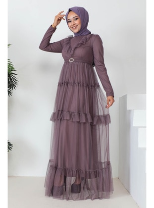 Dark Lilac - Fully Lined - Modest Evening Dress - İmaj Butik