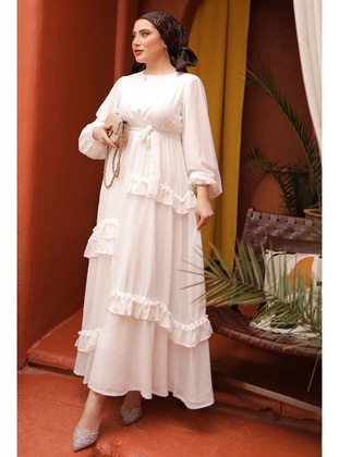 Cream - Fully Lined - Modest Dress - İmaj Butik