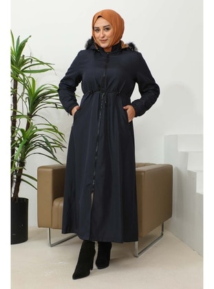 Navy Blue - Fully Lined - Plus Size Puffer Jacket - İmaj Butik