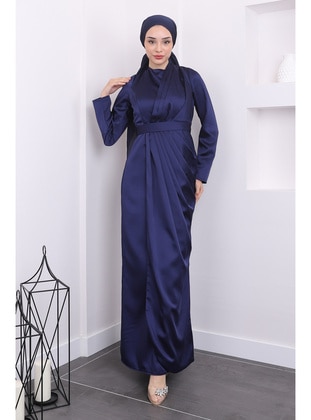 Navy Blue - Unlined - Modest Evening Dress - İmaj Butik