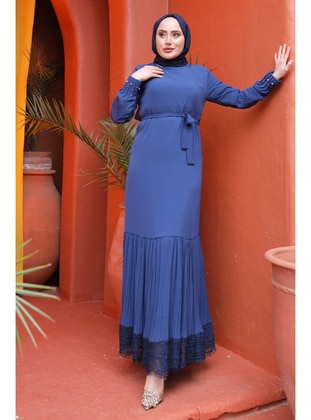 Navy Blue - Fully Lined - Modest Dress - İmaj Butik