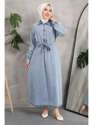 Blue - Unlined - Modest Dress - İmaj Butik