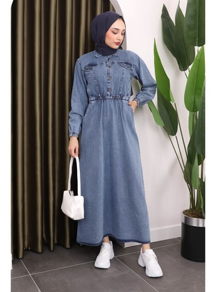 Blue - Unlined - Modest Dress - İmaj Butik