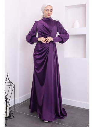 Purple - Unlined - Modest Evening Dress - İmaj Butik