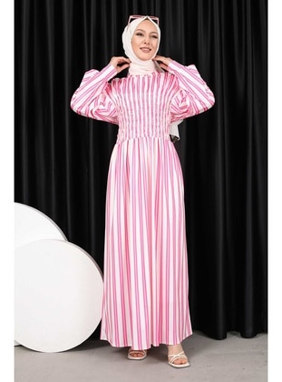 Pink - Unlined - Modest Dress - İmaj Butik